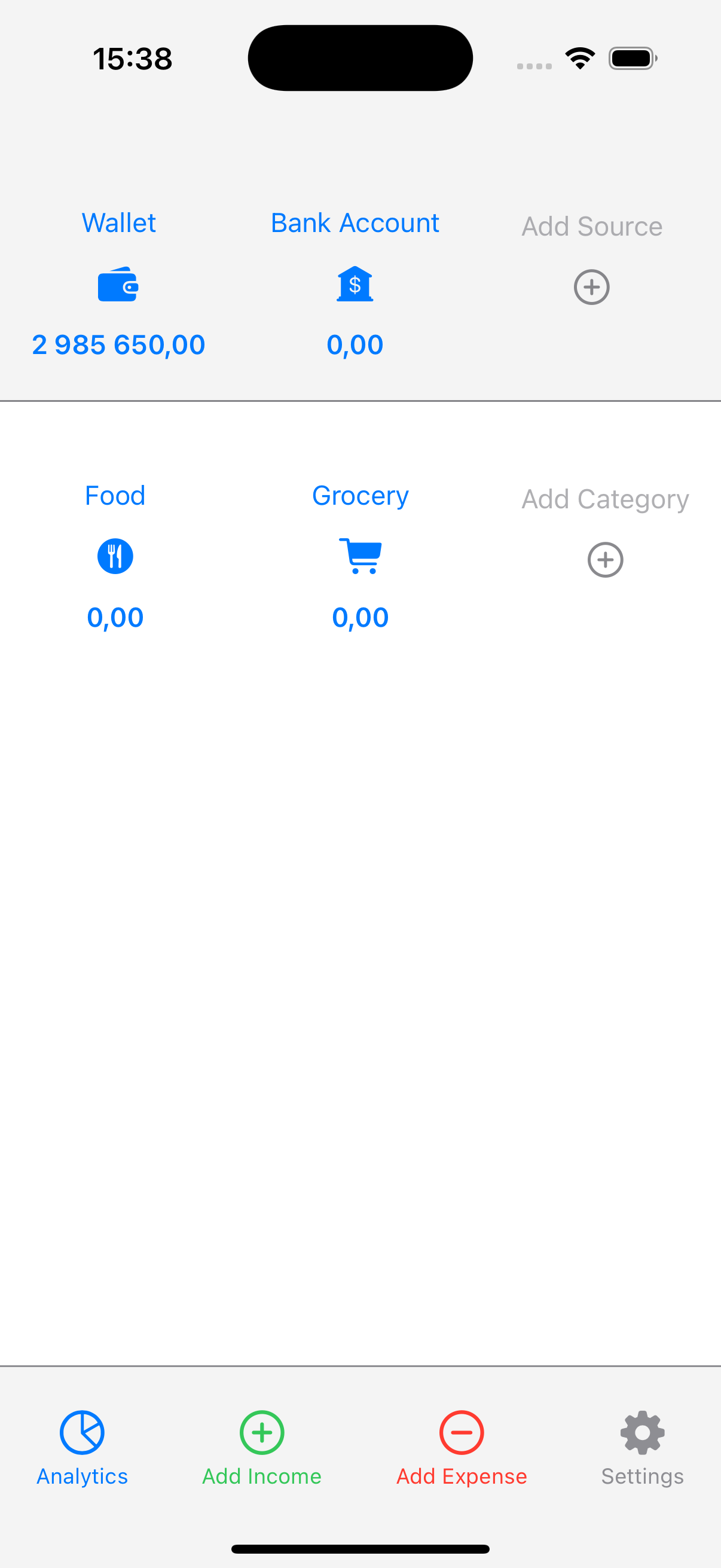Expense categories and budget tracking