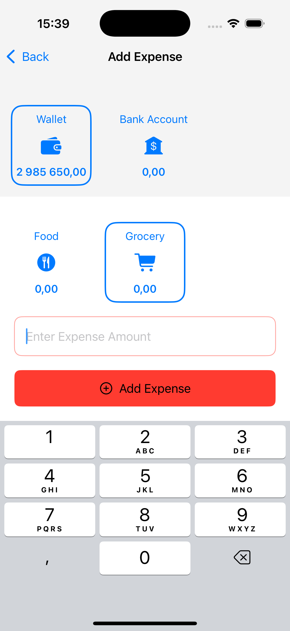 Adding a new expense
